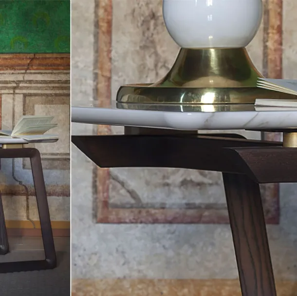 Tavolino in legno massello di frassino e piano in marmo Fidelio di Poltrona Frau