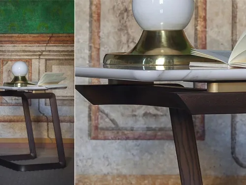 Tavolino in legno massello di frassino e piano in marmo Fidelio di Poltrona Frau
