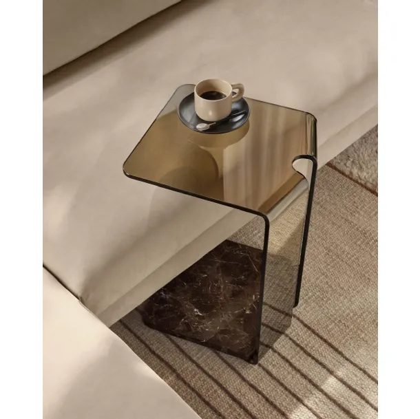 Tavolino in vetro con base in marmo York di Fiam