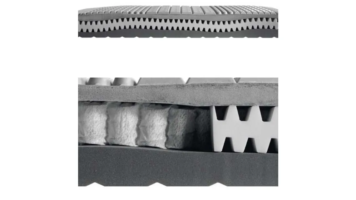 Materasso Wavecare con blocco ergonomico in PCM viscoelastico e molle insacchettate indipendenti di Flou