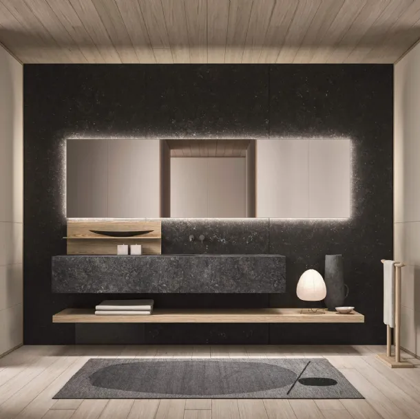 Mobile da Bagno sospeso in marmo e legno Azuco 24 04 di Milldue