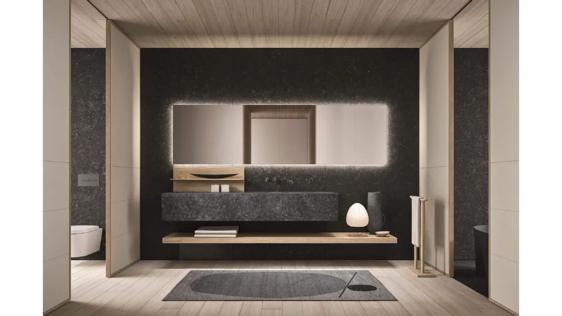 Mobile da Bagno sospeso in marmo e legno Azuco 24 04 di Milldue