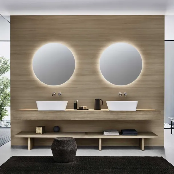 Mobile da Bagno in rovere miele con lavabo in appoggio in Cristalplant Azuma 23 01 di Milldue