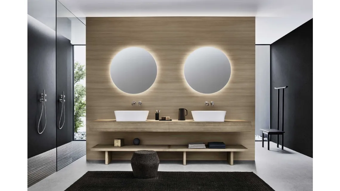 Mobile da Bagno in rovere miele con lavabo in appoggio in Cristalplant Azuma 23 01 di Milldue