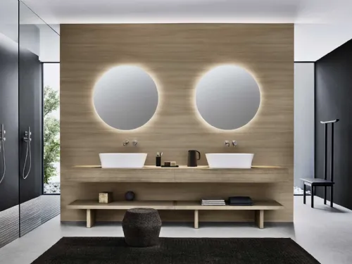 Mobile da Bagno in rovere miele con lavabo in appoggio in Cristalplant Azuma 23 01 di Milldue