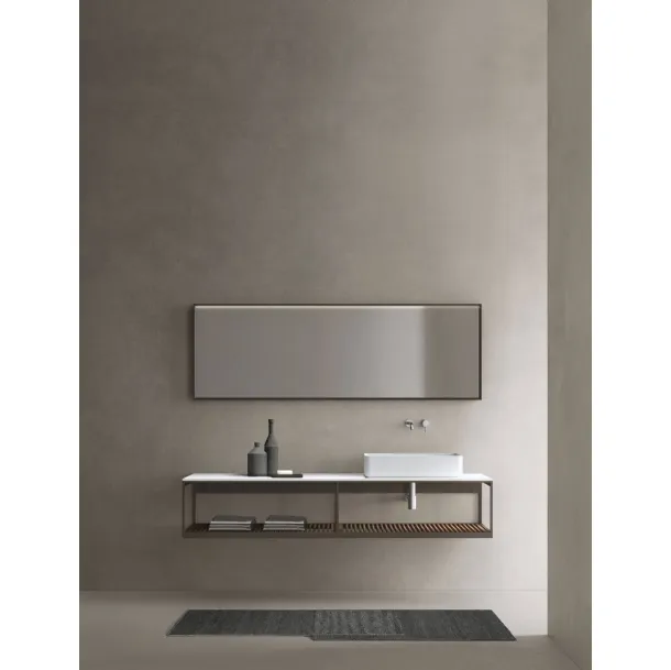 Mobile da Bagno con elementi a giorno con struttura in alluminio laccato titanio e listelli in noce canaletto Fjord 24 02 di Milldue