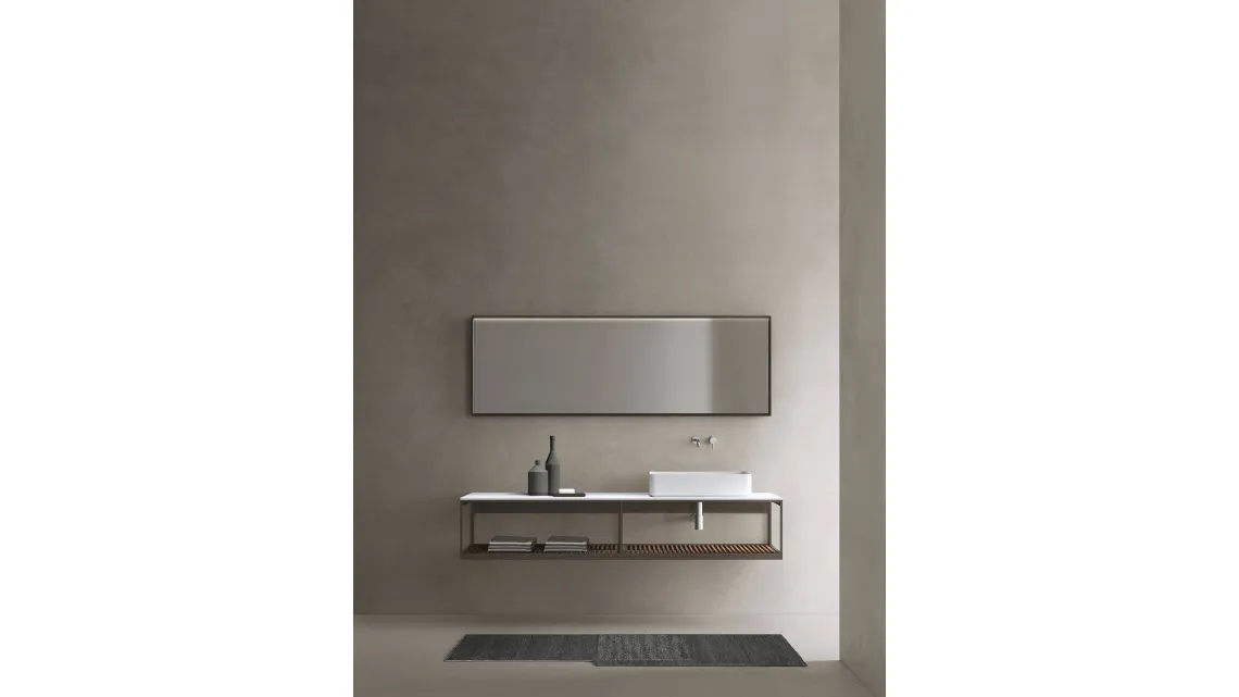 Mobile da Bagno con elementi a giorno con struttura in alluminio laccato titanio e listelli in noce canaletto Fjord 24 02 di Milldue