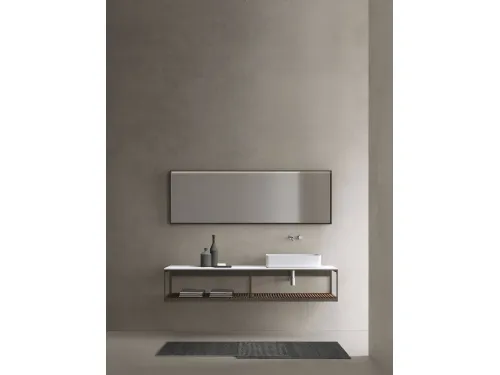 Mobile da Bagno con elementi a giorno con struttura in alluminio laccato titanio e listelli in noce canaletto Fjord 24 02 di Milldue