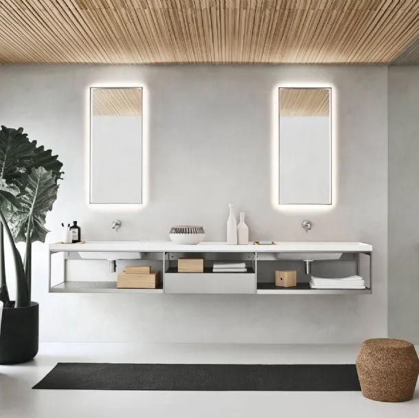 Mobile da Bagno sospeso laccato Platino Fjord 24 05 di Milldue