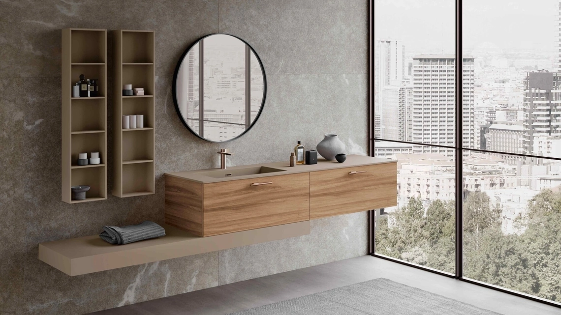 Mobile da Bagno sospeso Lime 0 Club 035 in HPL Unicolor Noce Sinfonia di Azzurra