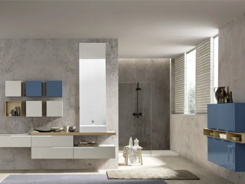 Mobile da Bagno sospeso in melaminico e laccato con top in HPL Lime 0 Comp 002 di Azzurra