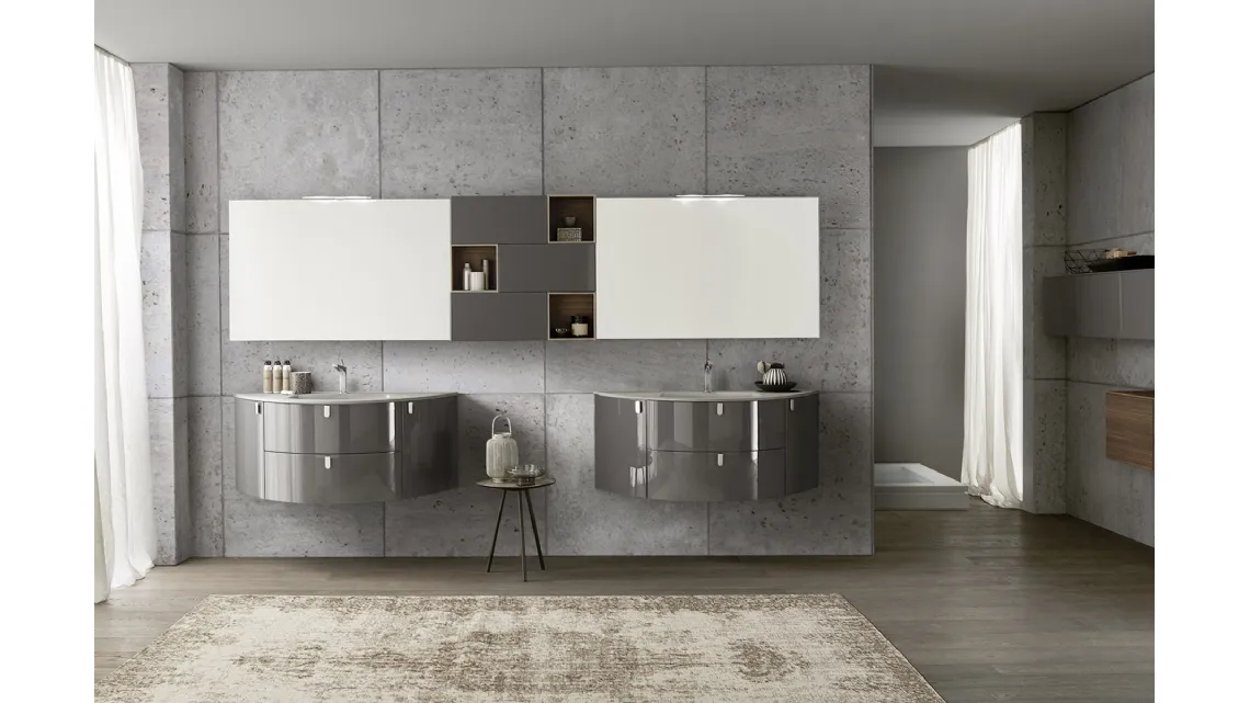 Mobile da bagno sospeso doppio laccato lucido Lime 0 Comp 008 di Azzurra