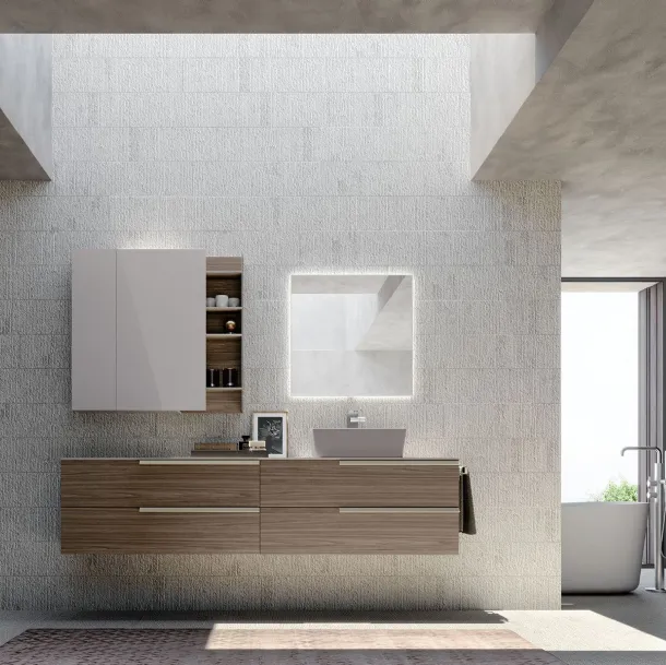 Mobile da Bagno sospeso in melaminico effetto Noce Canaletto Lime 0 Comp 013 di Azzurra