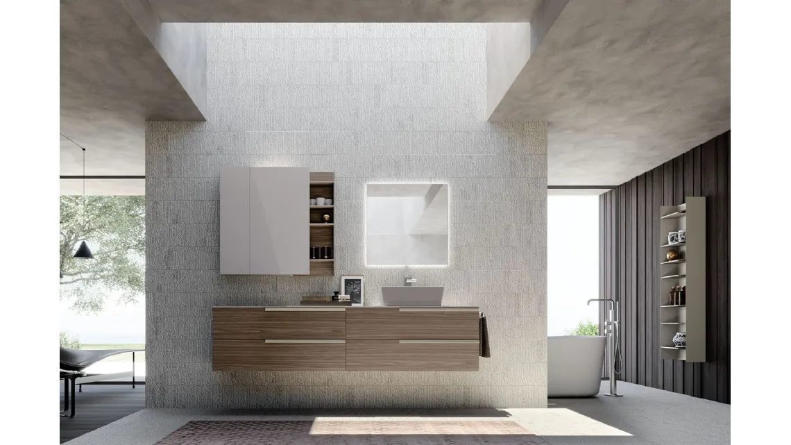 Mobile da Bagno sospeso in melaminico effetto Noce Canaletto Lime 0 Comp 013 di Azzurra