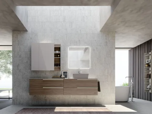 Mobile da Bagno sospeso in melaminico effetto Noce Canaletto Lime 0 Comp ALL 013 di Azzurra