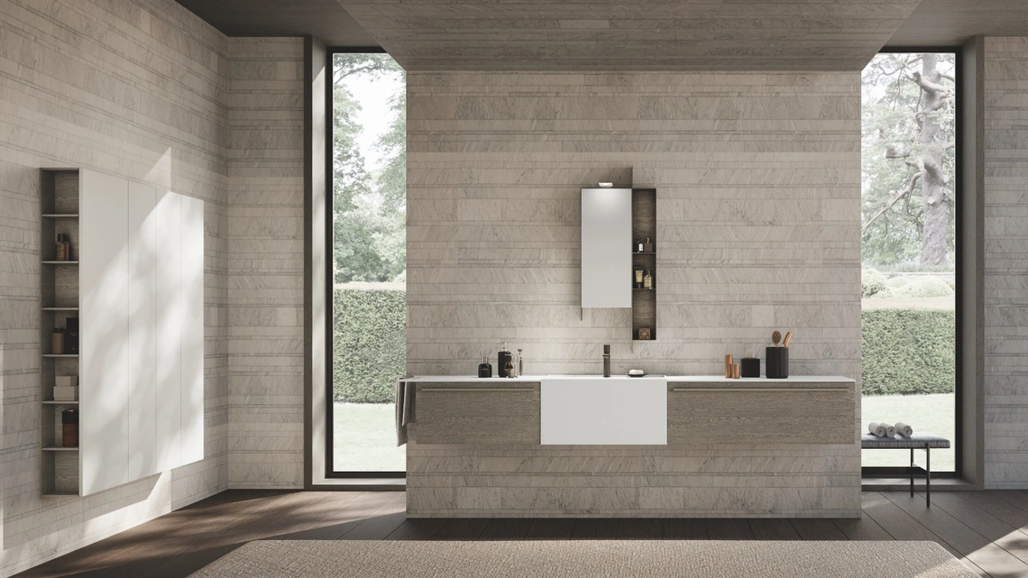 Mobile da Bagno sospeso Lime 0 Simple 23 in Rovere Cenere di Azzurra