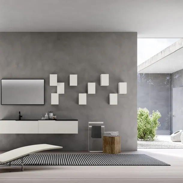 Mobile da Bagno in melaminico bianco e top in Fenix nero Lime 1 0 Comp 001 di Azzurra