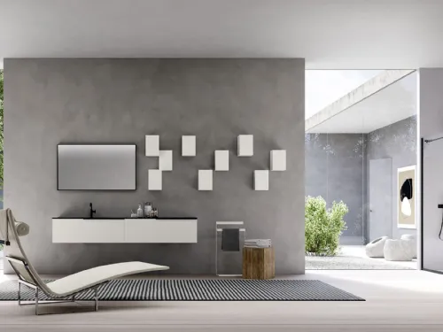 Mobile da Bagno in melaminico bianco e top in Fenix nero Lime 1 0 Comp 001 di Azzurra