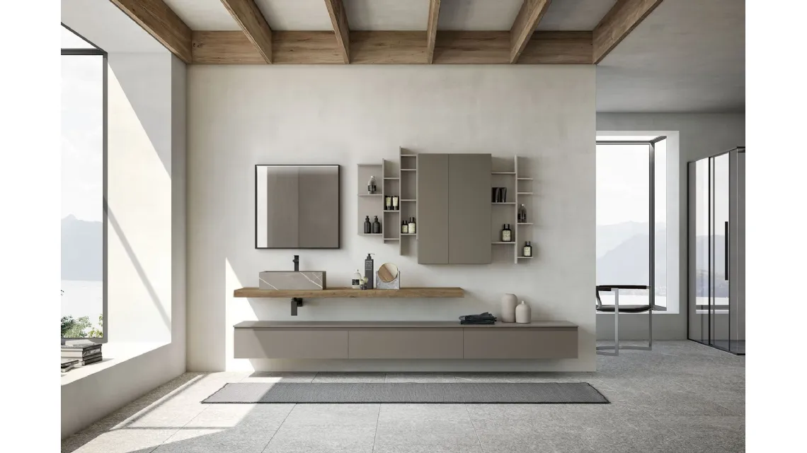 Mobile da Bagno sospeso in laccato opaco con top in rovere Lime 1 0 Comp 006 di Azzurra