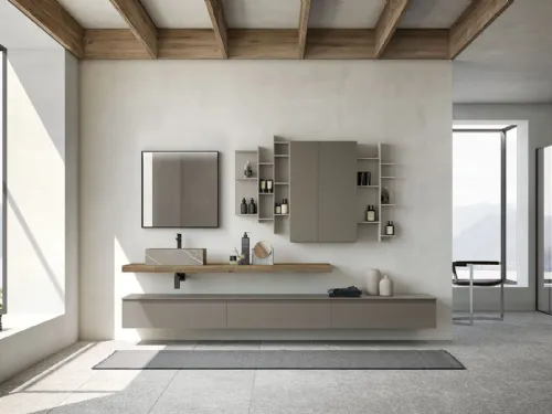 Mobile da Bagno sospeso in laccato opaco con top in rovere Lime 1|0 Comp ALL 006 di Azzurra
