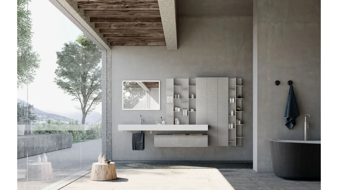 Mobile da Bagno sospeso in melaminico pietra piasentina Lime 1|0 Comp ALL 008 di Azzurra
