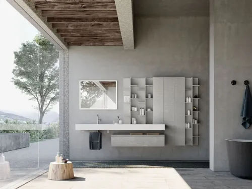 Mobile da Bagno sospeso in melaminico pietra piasentina Lime 1|0 Comp ALL 008 di Azzurra