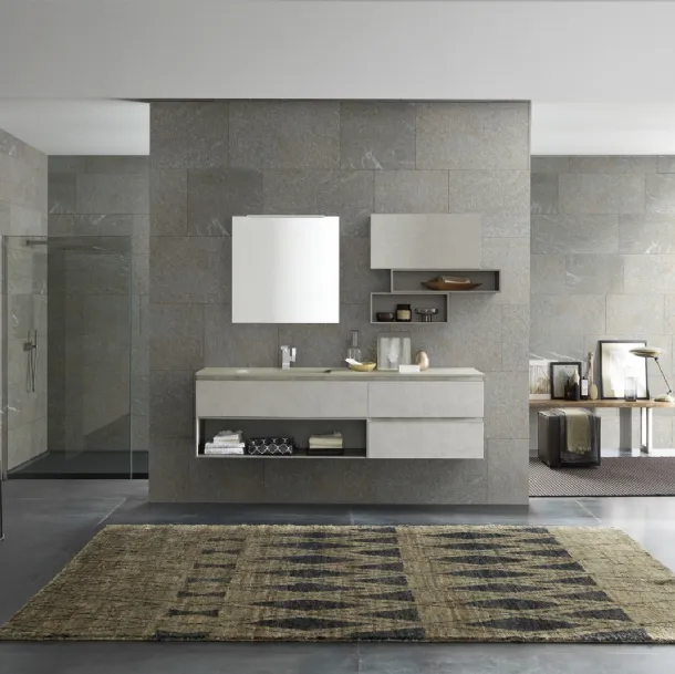 Mobile da Bagno sospeso in melaminico effetto cemento Lime 1|0 Comp ALL 104 di Azzurra
