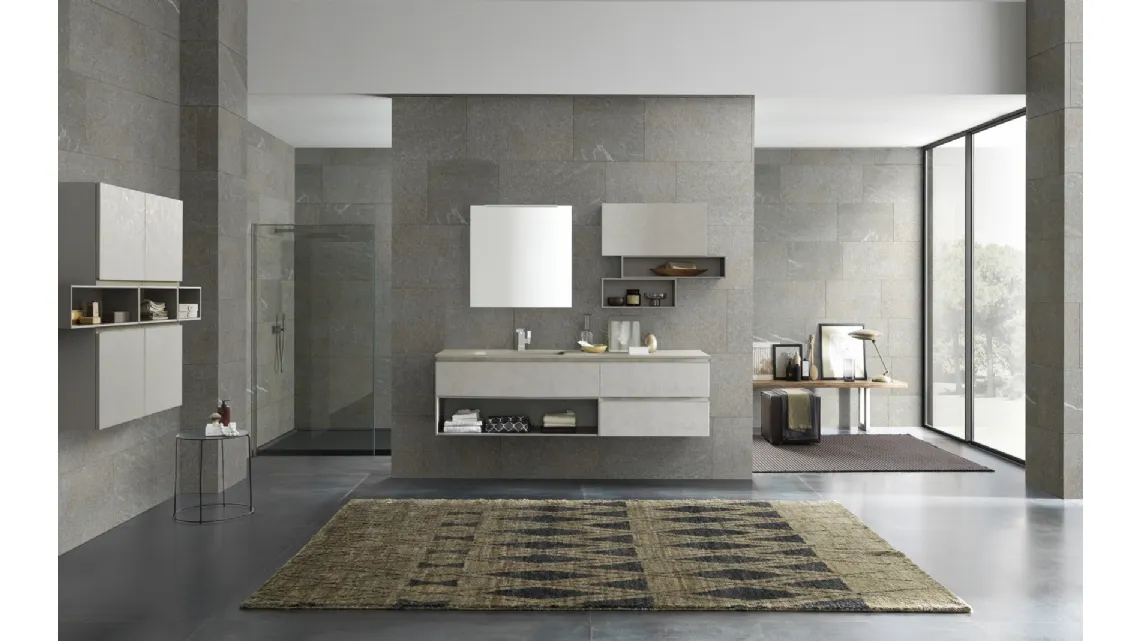 Mobile da Bagno sospeso in melaminico effetto cemento Lime 1|0 Comp ALL 104 di Azzurra