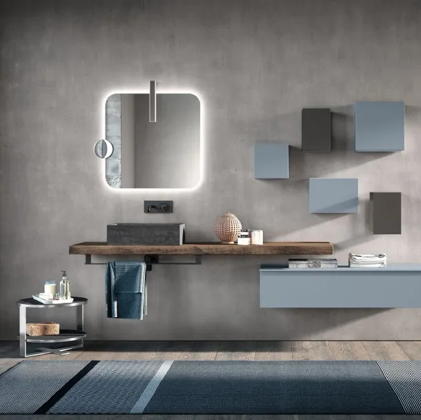 Mobile da Bagno sospeso in laccato opaco e top in legno Lime 1|0 Comp J&T 004 di Azzurra