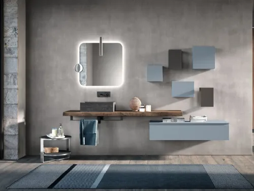 Mobile da Bagno sospeso in laccato opaco e top in legno Lime 1|0 Comp J&T 004 di Azzurra