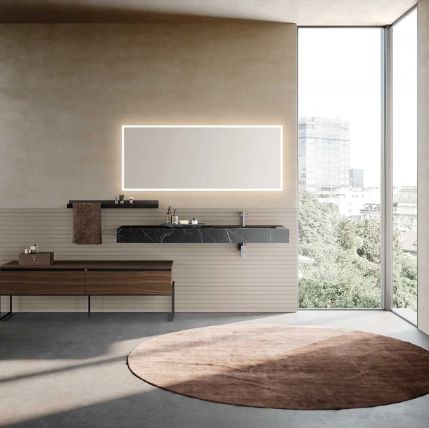 Mobile da Bagno a terra Lime 1-0 Nest 124 in Dekorativo 3D Eucalipto e Gres di Azzurra