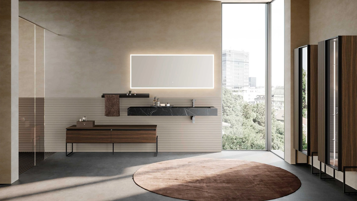 Mobile da Bagno a terra Lime 1-0 Nest 124 in Dekorativo 3D Eucalipto e Gres di Azzurra