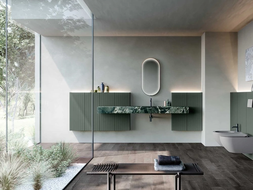 Mobile da Bagno Lime 2-0 224 in laccato Verde Commodoro e Gres Aosta Green Marble di Azzurra