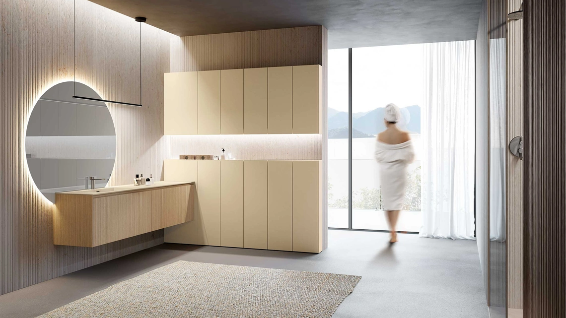 Mobile da Bagno Lime 2-0 225 in Dekorativo 3D Rigatino Naturale e laccato Canyon opaco di Azzurra