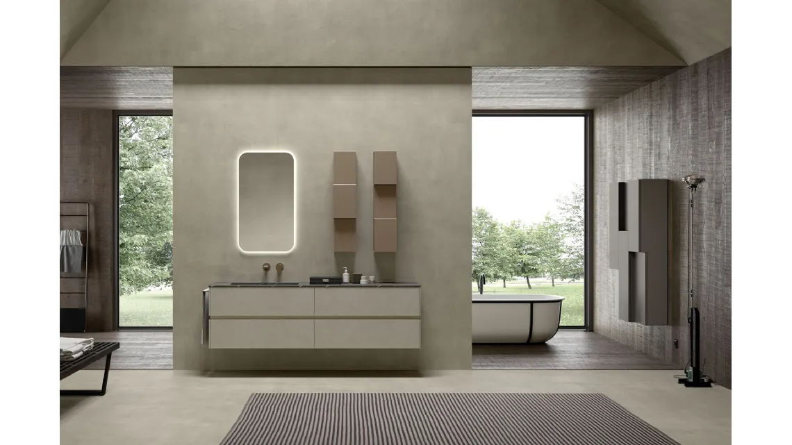 Mobile da Bagno sospeso in melaminico e top in HPL Lime 2 0 Comp 003 di Azzurra