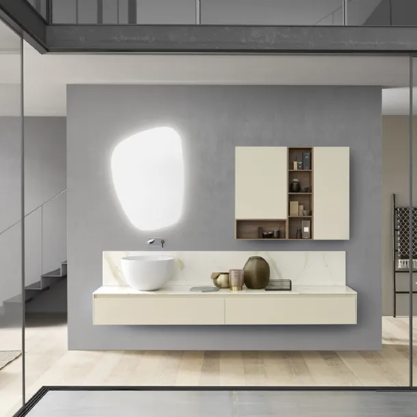 Mobile da Bagno sospeso Lime 2|0 Comp 202 in laccato lucido con top in gres di Azzurra