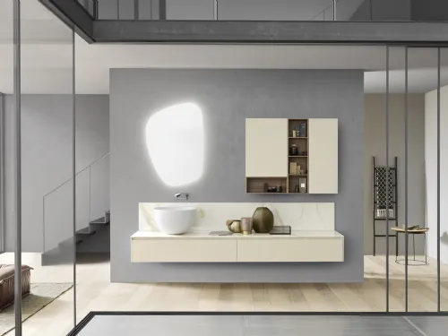 Mobile da Bagno sospeso Lime 2|0 Comp 202 in laccato lucido con top in gres di Azzurra