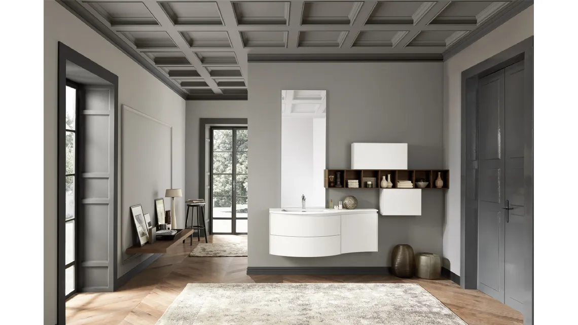 Mobile da Bagno sospeso in laccato bianco opaco Lime 2 0 Comp 211 di Azzurra