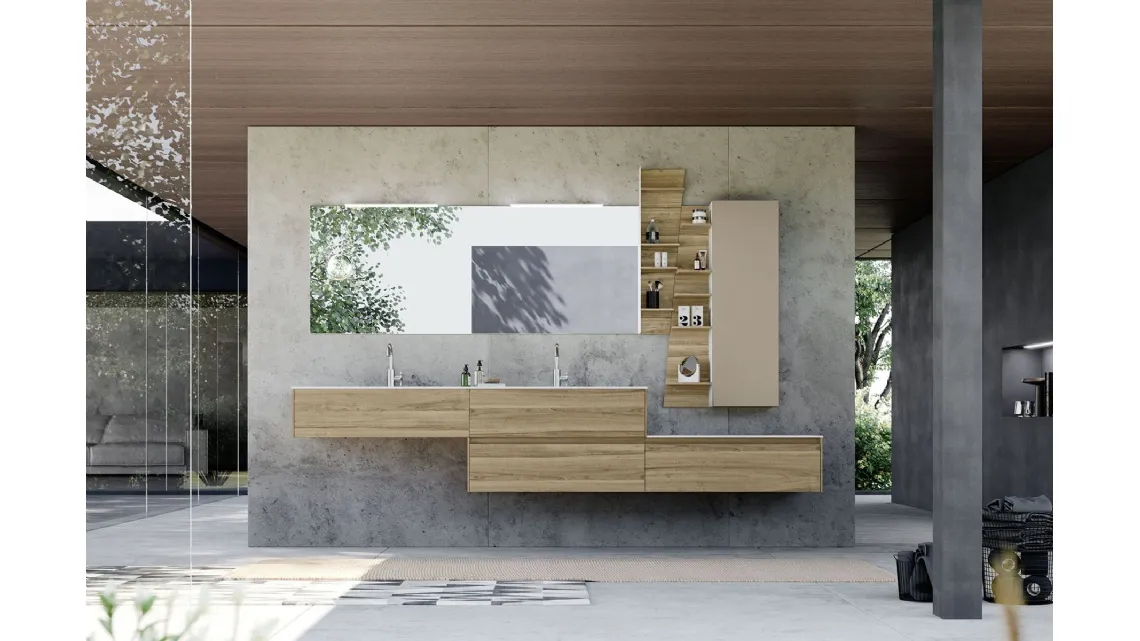 Mobile da Bagno sospeso in melaminico con top con lavabo integrato in mineralmarmo Lime 2|0 Comp 010 di Azzurra
