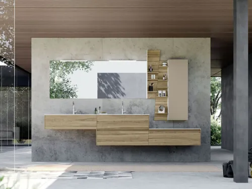 Mobile da Bagno sospeso in melaminico con top con lavabo integrato in mineralmarmo Lime 2|0 Comp 010 di Azzurra