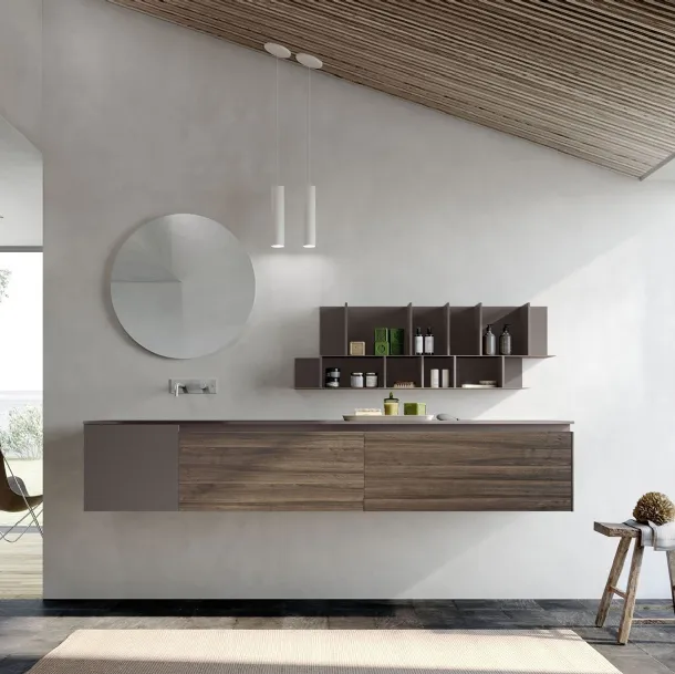 Mobile da Bagno sospeso in melaminico effetto noce e laccato opaco Lime 2|0 Comp 014 di  Azzurra