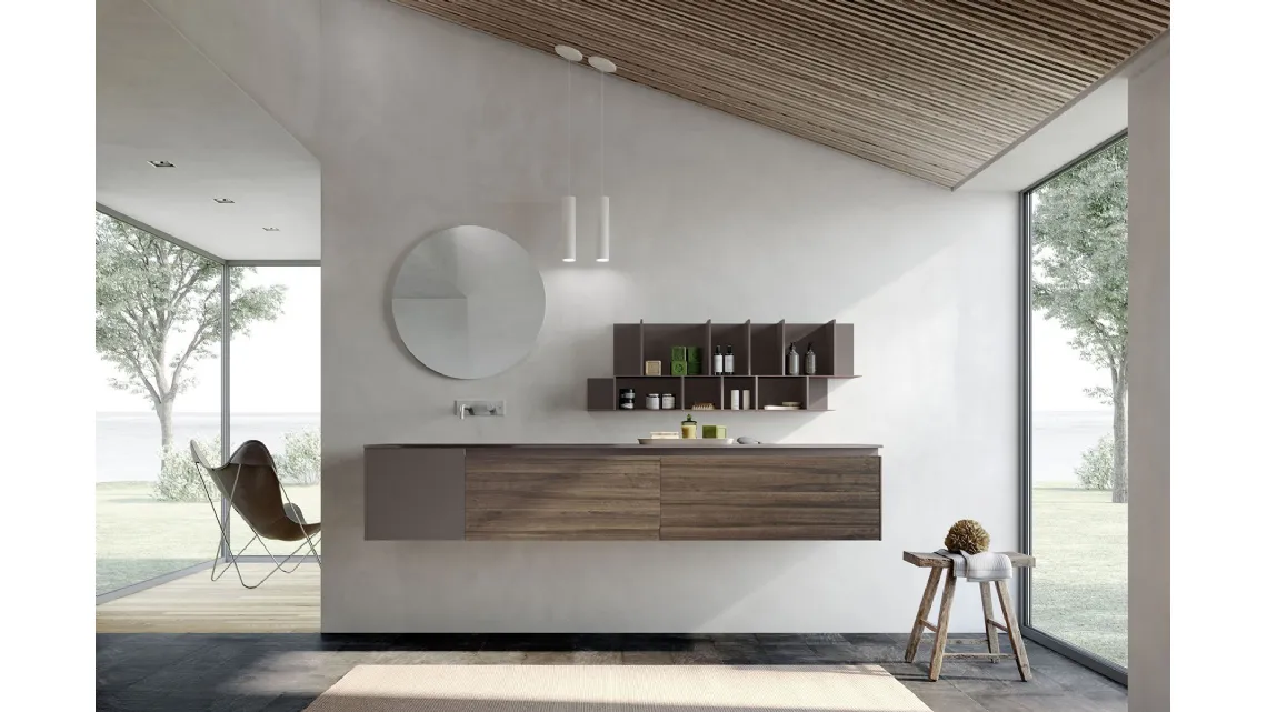 Mobile da Bagno sospeso in melaminico effetto noce e laccato opaco Lime 2|0 Comp 014 di  Azzurra