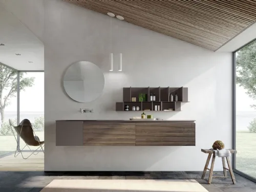 Mobile da Bagno sospeso in melaminico effetto noce e laccato opaco Lime 2|0 Comp 014 di  Azzurra