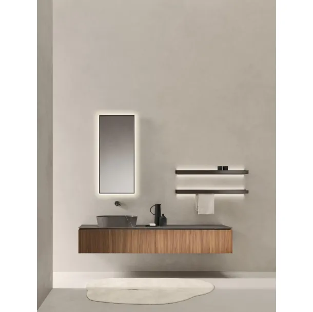 Mobile da Bagno sospeso in Noce Canaletto con top e lavabo da appoggio in pietra Medea Puro 24 02 di Milldue
