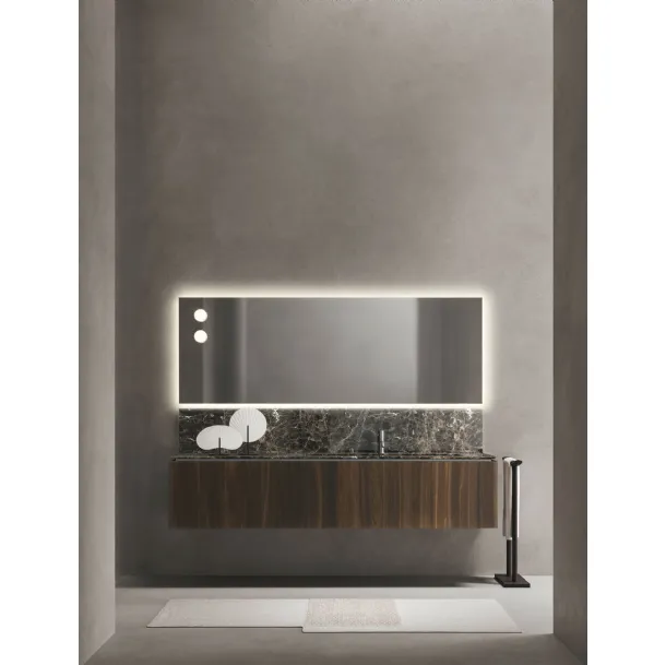 Mobile da Bagno in Rovere termocotto con top e alzatina in marmo Puro 19 05 di Milldue