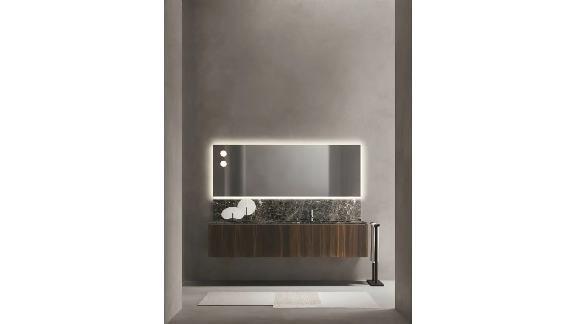 Mobile da Bagno in Rovere termocotto con top e alzatina in marmo Puro 24 05 di Milldue