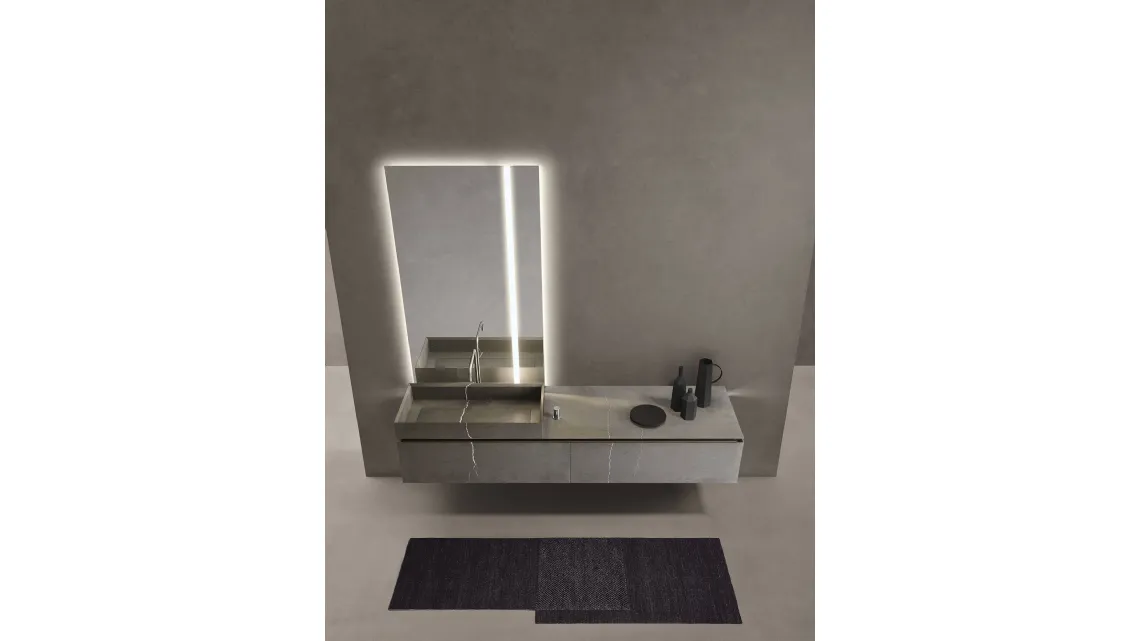 Mobile da bagno sospeso in pietra Medea con base e fianchi a 45° Puro 24 03 di Milldue