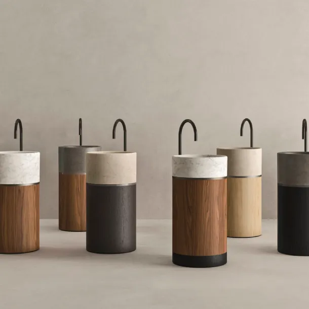 Lavabo verticale in legno con parte superiore in marmo o pietra Roma 24 05 di Milldue