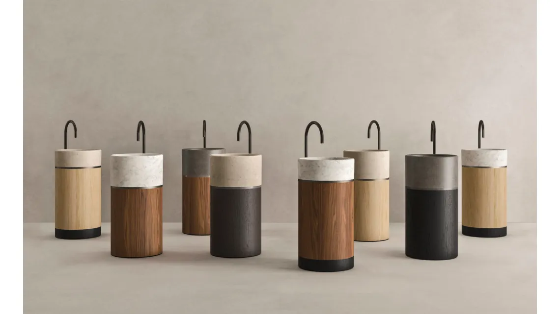 Lavabo verticale in legno con parte superiore in marmo o pietra Roma 24 05 di Milldue