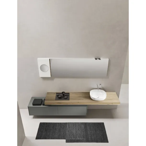 Mobile da Bagno sospeso in laccato opaco con top in Rovere barrique Sintesi 19 06 di Milldue